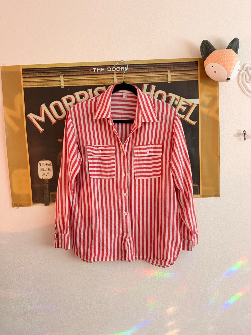 Girls' Red & White Striped Button-Down Shirt